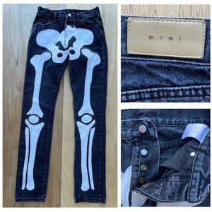 MNML D184 SKELETON STRAIGHT BUTTON FLY Men’s Stone Wash Black Jeans sz 30W x 34L